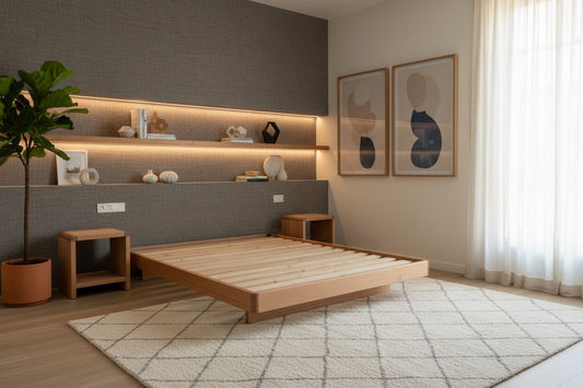 MALANYA SOLID PINE BED WITH CURVED EDGES & FLOATING LEGS - MADE TO ORDER - MyChocolateWood