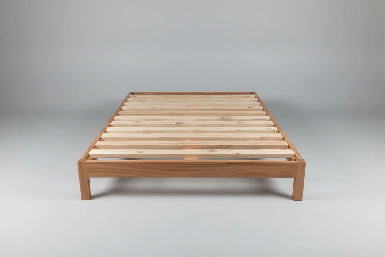 Ferguson Flush Vic Ash King Single Bachelor Bed made of clear lacquer by MyChocolateWood, showing the sleek wooden finish.