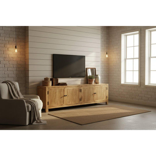 MAGNOLIOUS RUSTIC 4 DOORS TV/ENTERTAINMENT UNIT IN SOLID OAK - MyChocolateWood