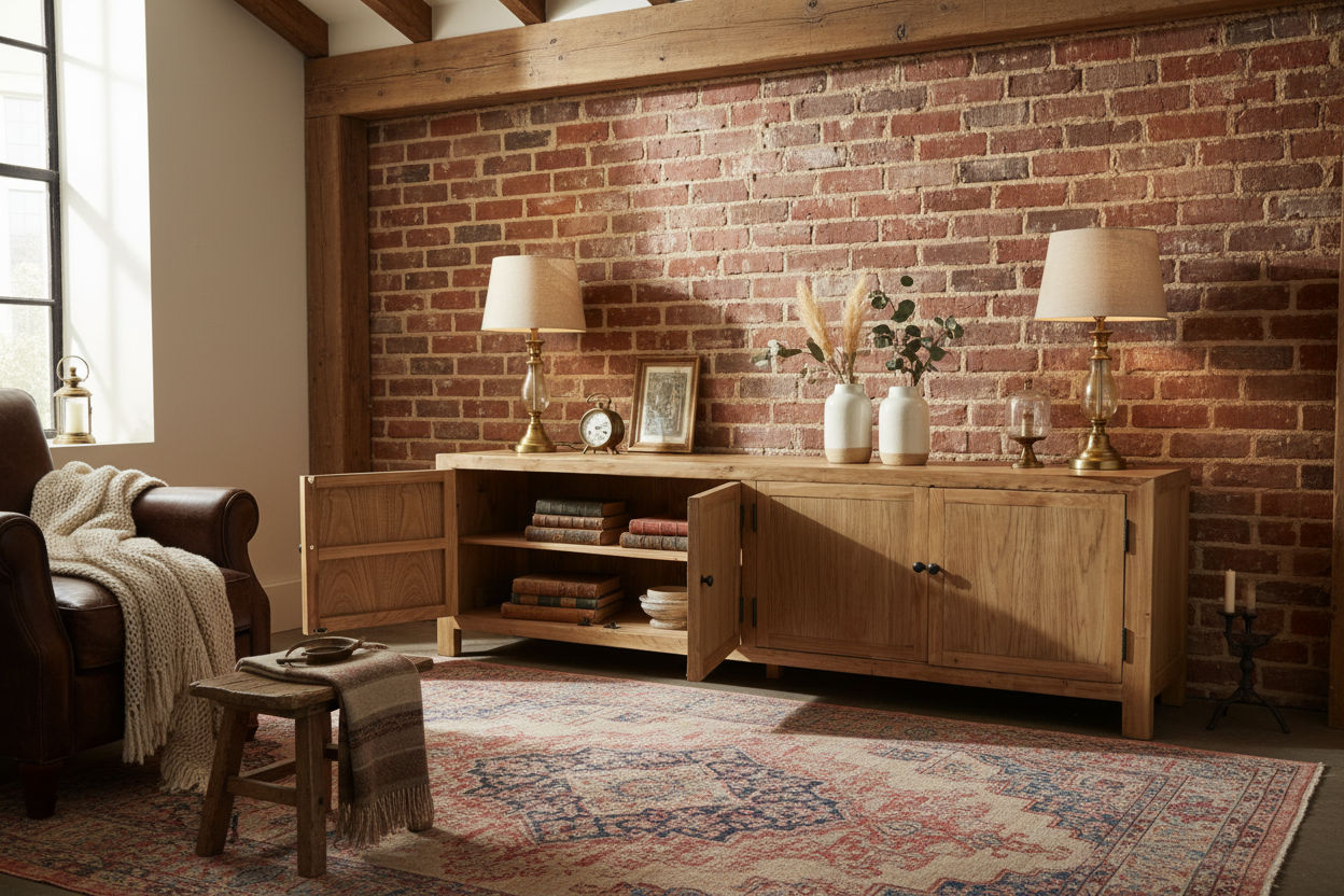 MAGNOLIOUS RUSTIC 4 DOORS TV/ENTERTAINMENT UNIT IN SOLID OAK - MyChocolateWood