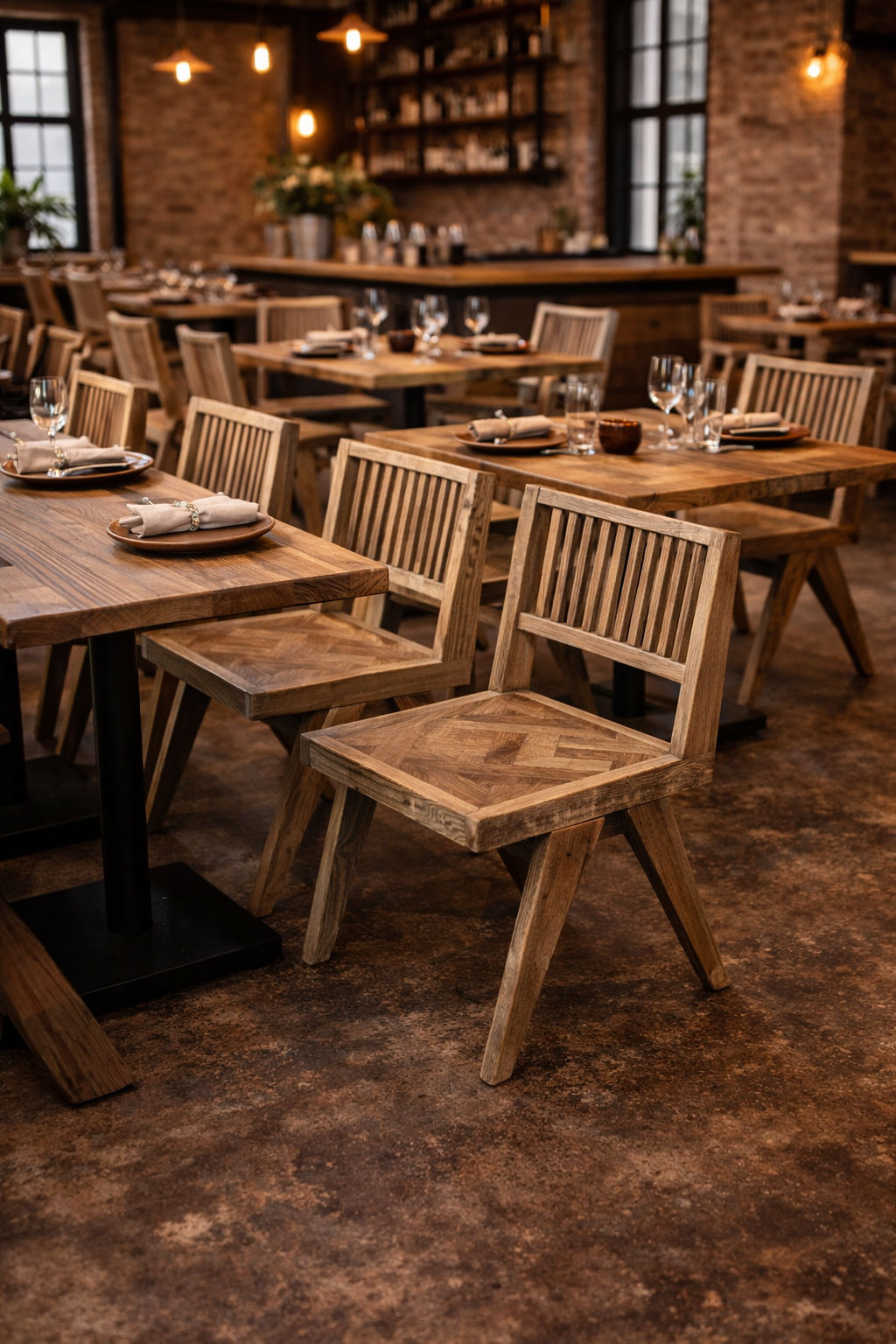 MORO RECLAIMED ELM DINING CHAIR PARQUETRY PATTERNED SEAT - MyChocolateWood