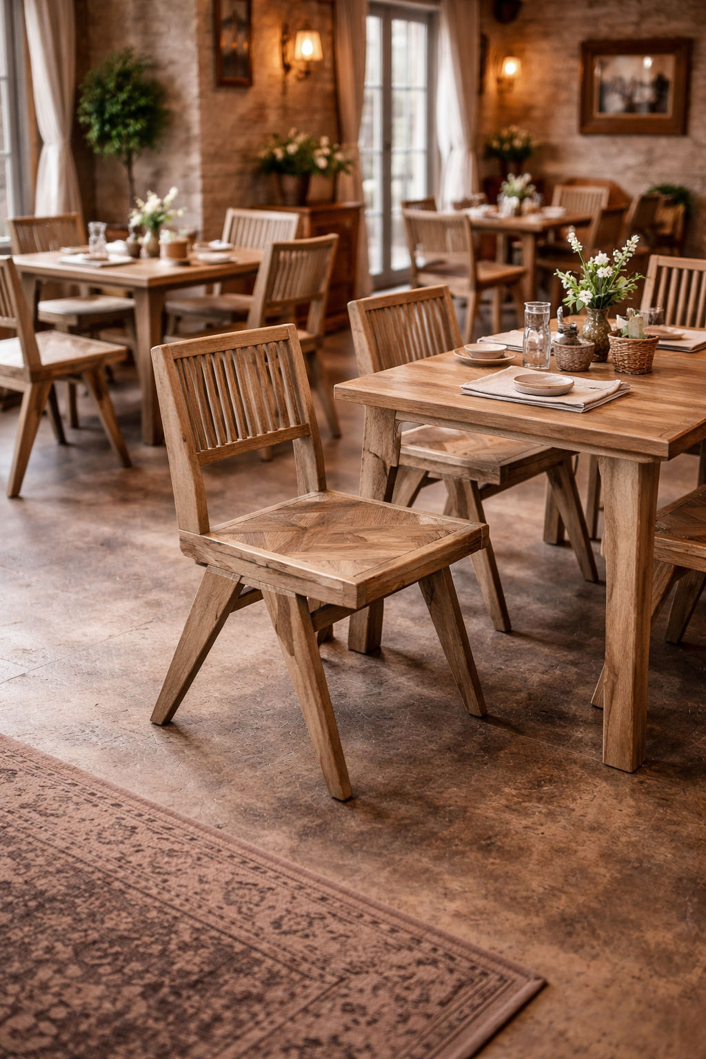 MORO RECLAIMED ELM DINING CHAIR PARQUETRY PATTERNED SEAT - MyChocolateWood