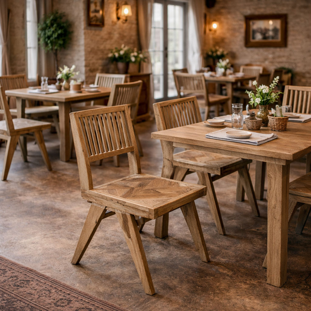 MORO RECLAIMED ELM DINING CHAIR PARQUETRY PATTERNED SEAT - MyChocolateWood