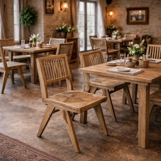 MORO RECLAIMED ELM DINING CHAIR PARQUETRY PATTERNED SEAT - MyChocolateWood