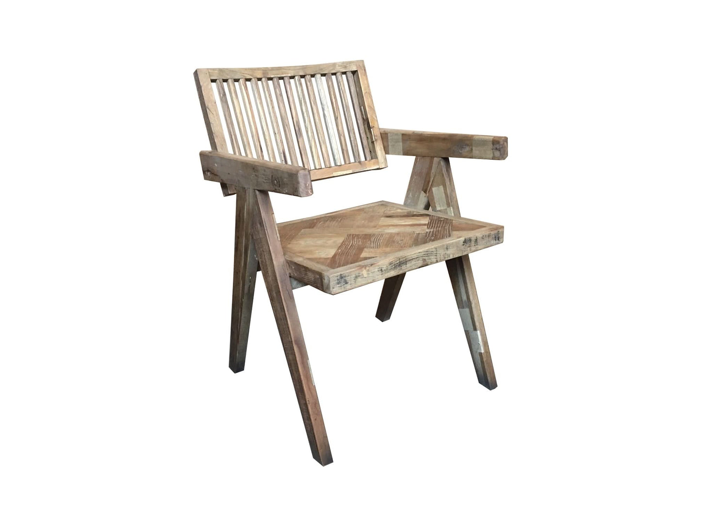 MORO RECLAIMED ELM CARVER DINING CHAIR PARQUETRY PATTERN ON SEAT - MyChocolateWood