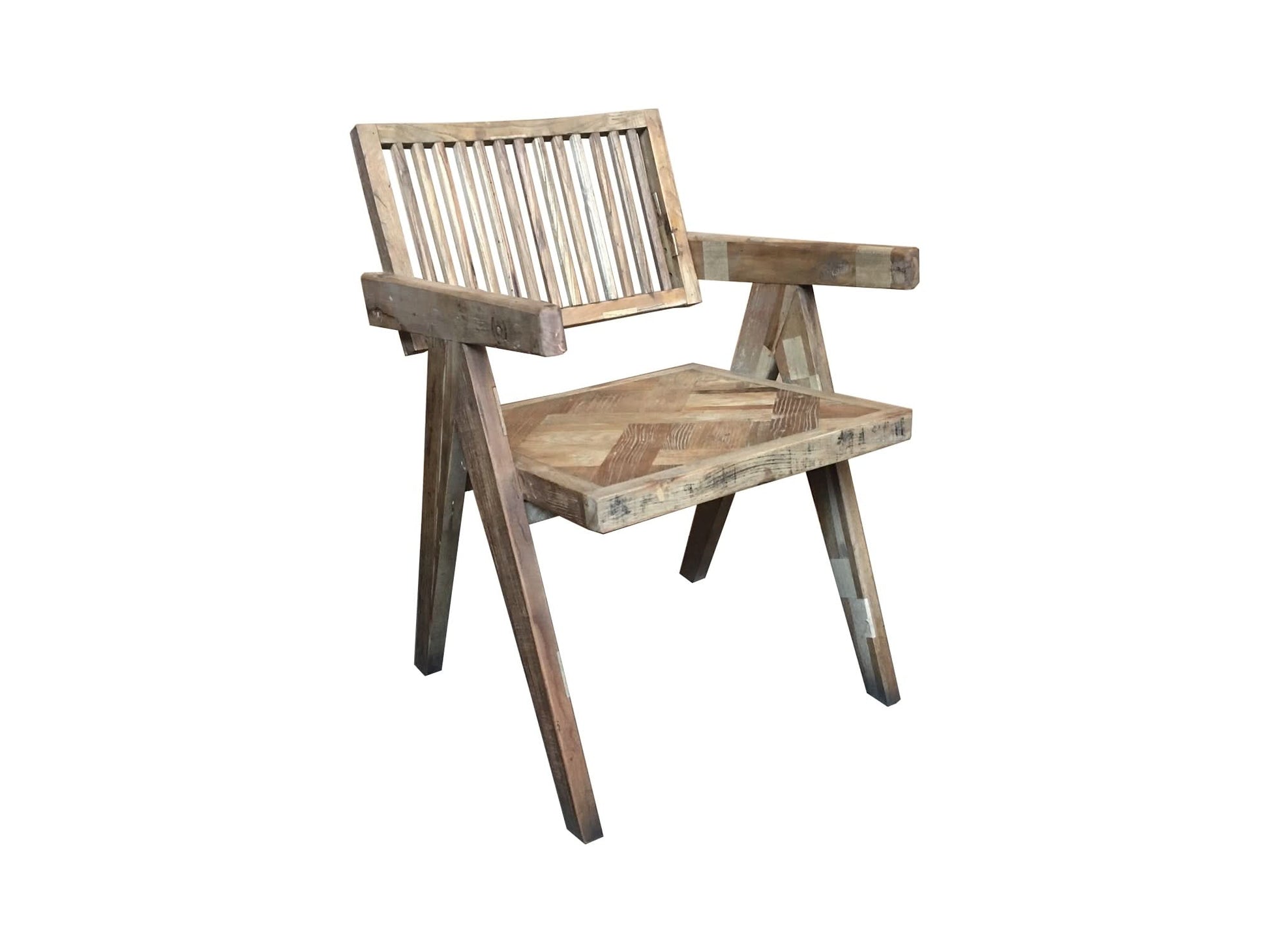 MORO RECLAIMED ELM CARVER DINING CHAIR PARQUETRY PATTERN ON SEAT - MyChocolateWood