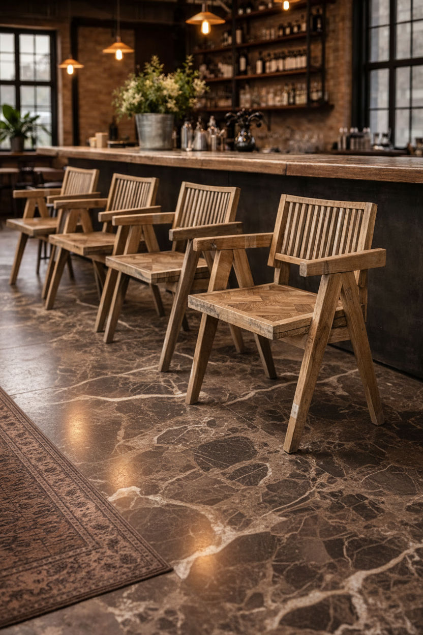 MORO RECLAIMED ELM CARVER DINING CHAIR PARQUETRY PATTERN ON SEAT - MyChocolateWood