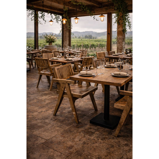 MORO RECLAIMED ELM CARVER DINING CHAIR PARQUETRY PATTERN ON SEAT
