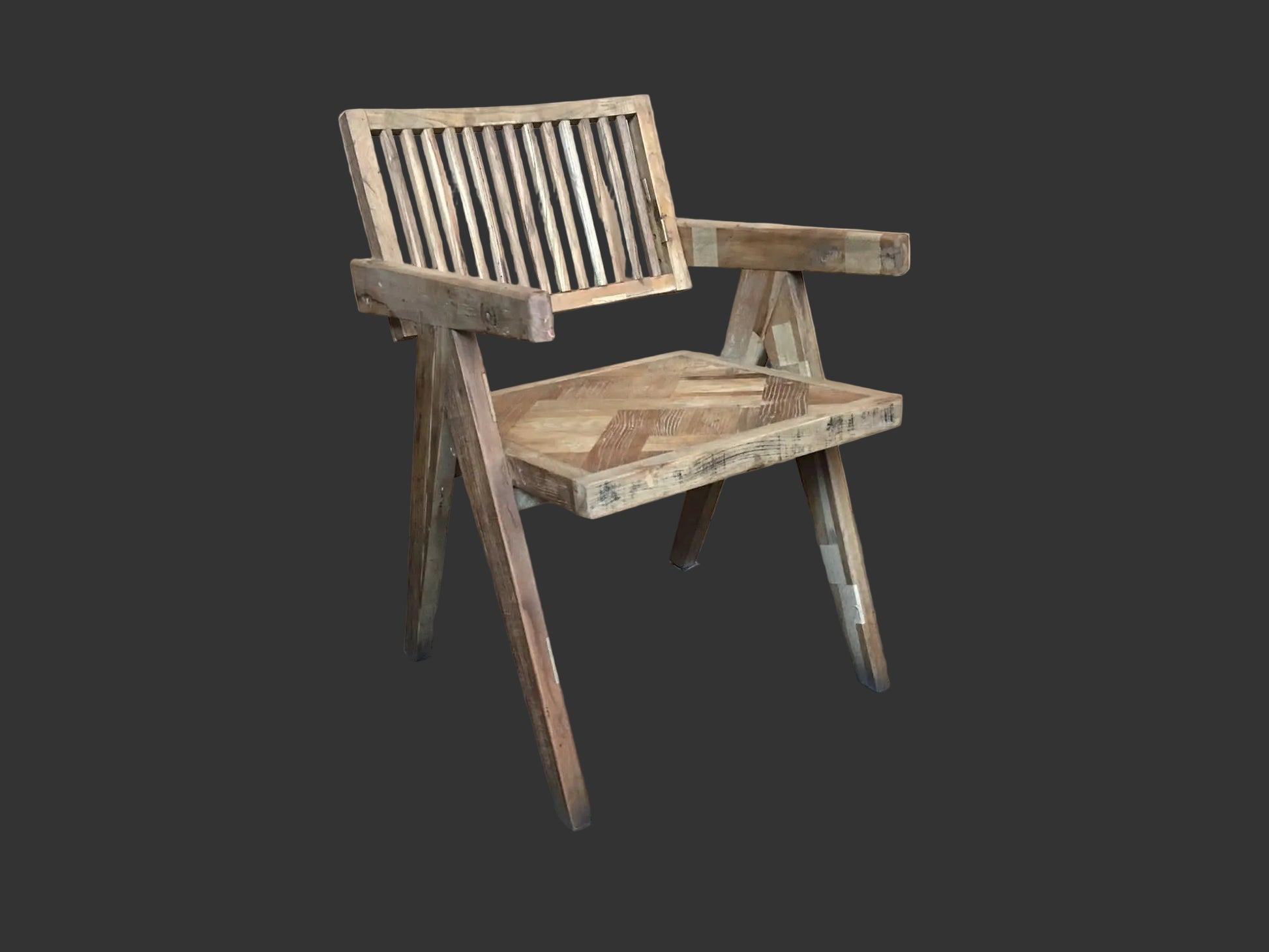 MORO RECLAIMED ELM CARVER DINING CHAIR PARQUETRY PATTERN ON SEAT - MyChocolateWood