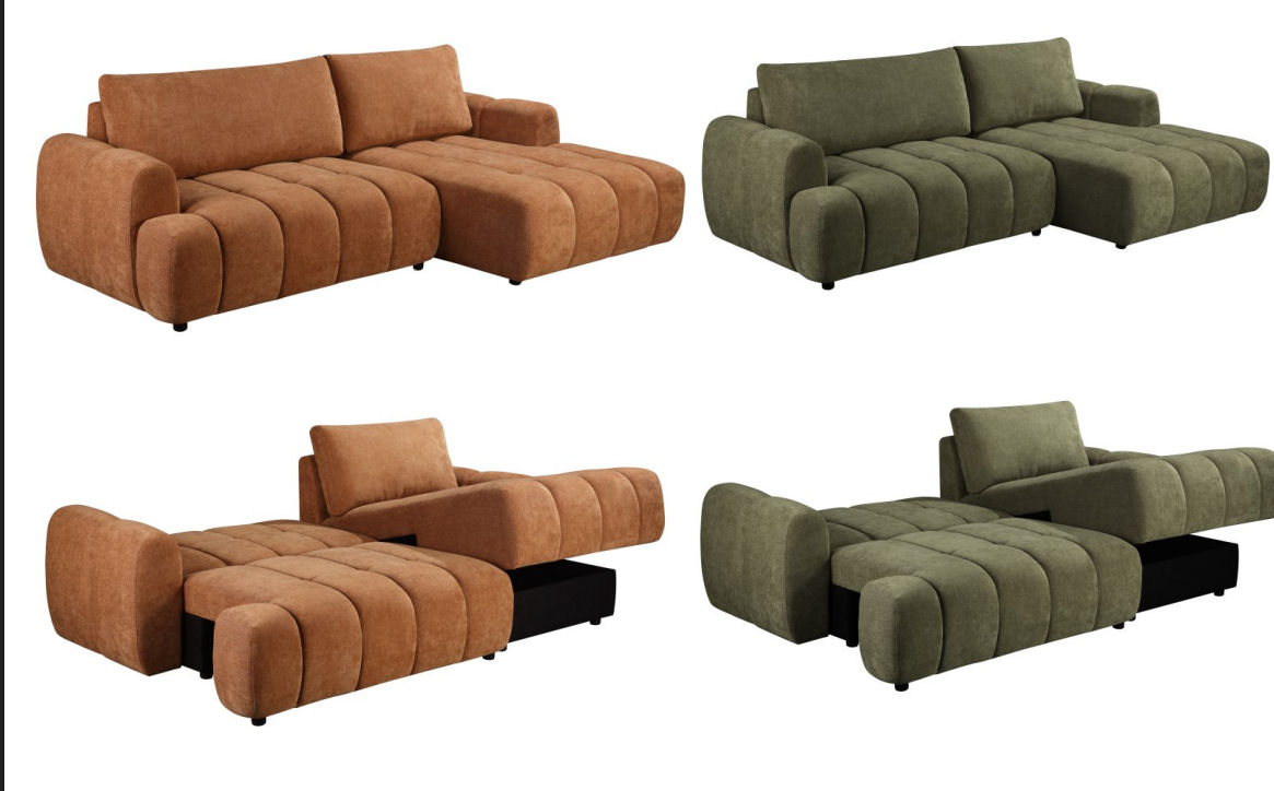 Joncar Fabric Sofa Bed — 2-Seater Sofa w/ Storage + RHF Chaise Basil