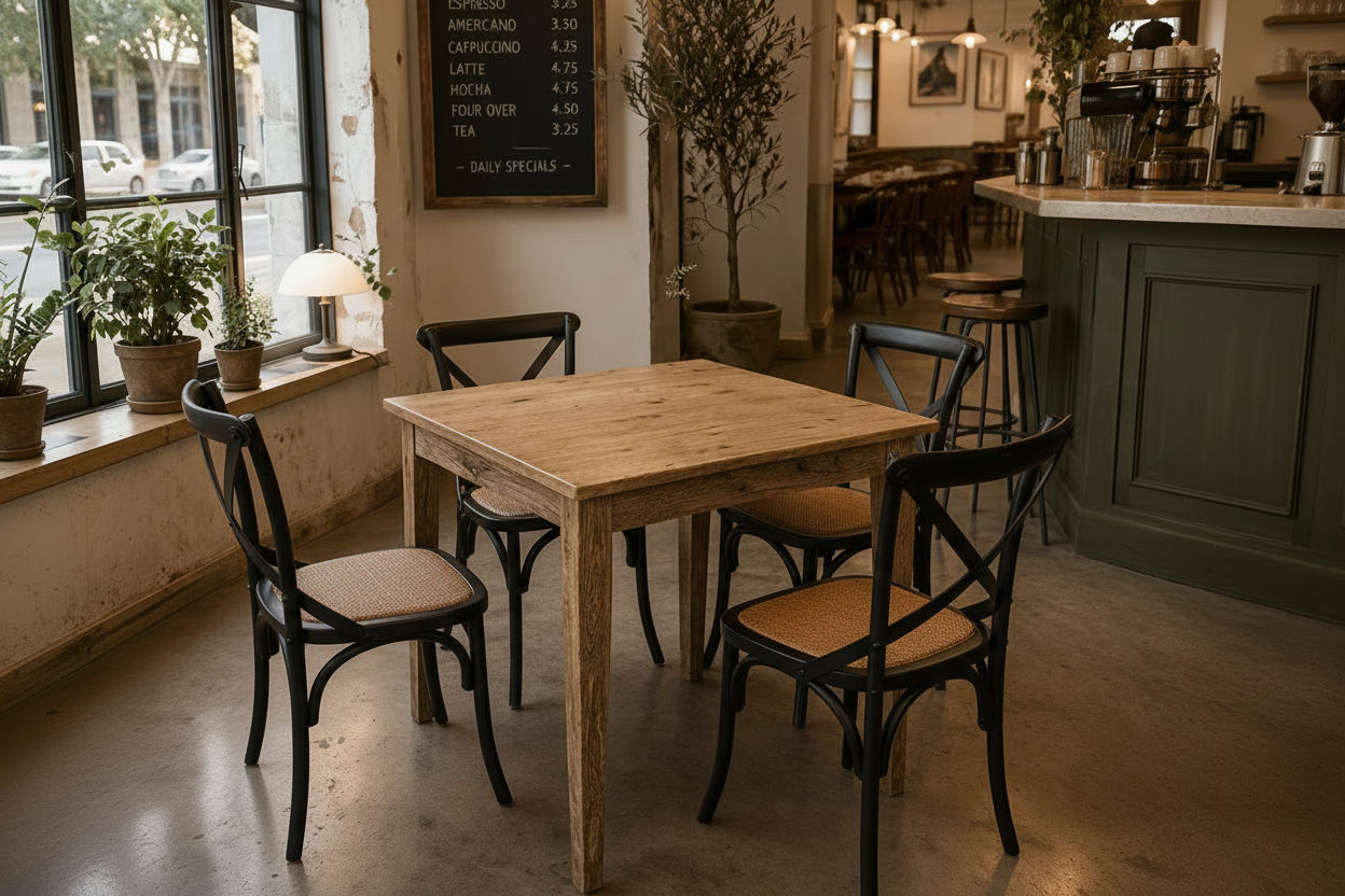 TARA SOLID OAK SQUARE DINING TABLE (90 X 90) NATURAL + 4 MELROSE SOLID OAK CROSSBACK CHAIRS BLACK - MyChocolateWood