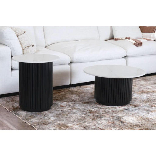 LUZON ROUND MARBLE TOP SIDE TABLE /LAMP TABLE BLACK/WHITE - MyChocolateWood