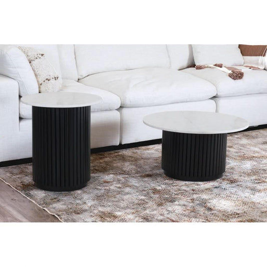 LUZON ROUND MARBLE TOP SIDE TABLE /LAMP TABLE BLACK/WHITE - MyChocolateWood