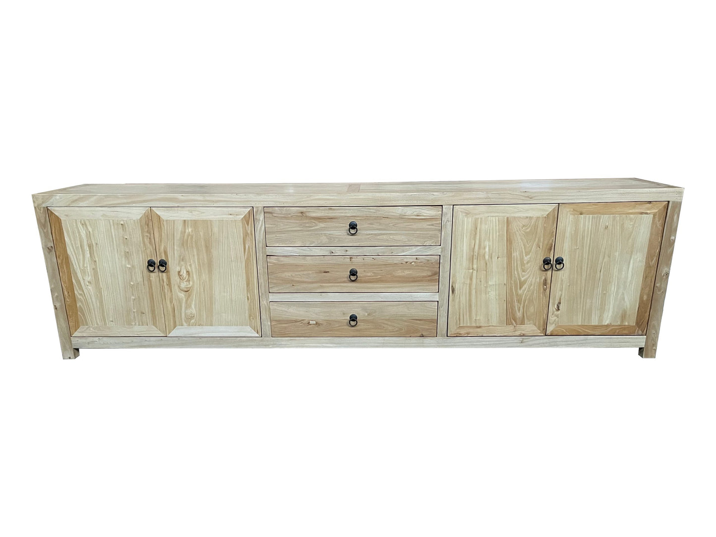 SHULI CHINESE ANTIQUE REPRODUCTION TALL 3 DRAWER 4 DOOR ENTERTAINMENT UNIT IN RECLAIMED ELM - MyChocolateWood