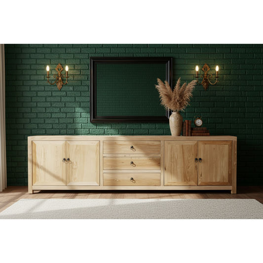 SHULI CHINESE ANTIQUE REPRODUCTION TALL 3 DRAWER 4 DOOR ENTERTAINMENT UNIT IN RECLAIMED ELM - MyChocolateWood