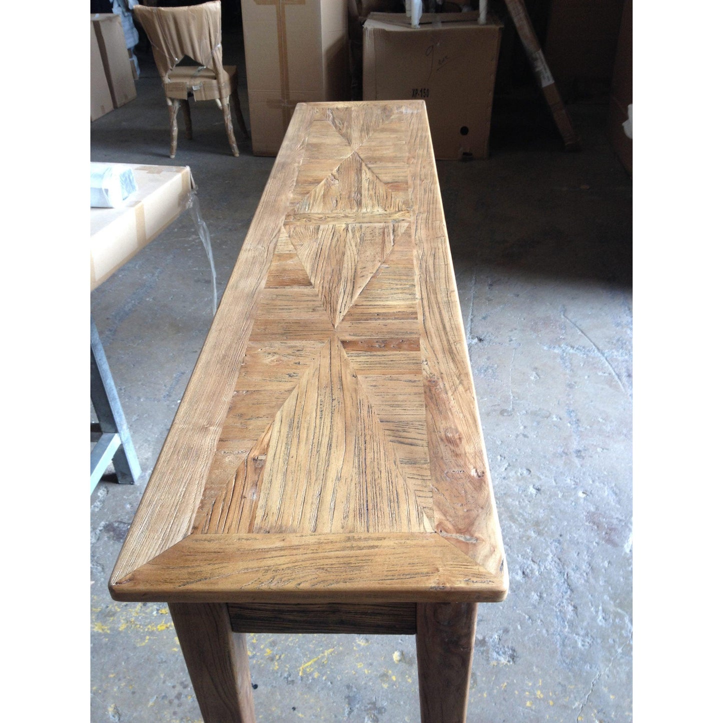 LENNON RUSTIC PROVINCIAL RECYCLED ELM PARQUETRY HALL TABLE/CONSOLE 3 DRAWERS NATURAL