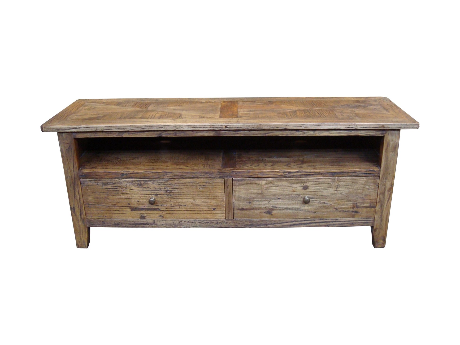 LENNON  RUSTIC PROVINCIAL RECYCLED ELM PARQUETRY TOP  TV UNIT 140CM - MyChocolateWood