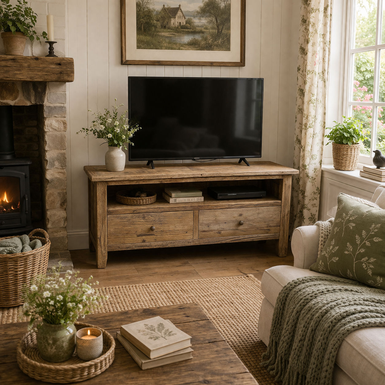LENNON  RUSTIC PROVINCIAL RECYCLED ELM PARQUETRY TOP  TV UNIT 140CM - MyChocolateWood