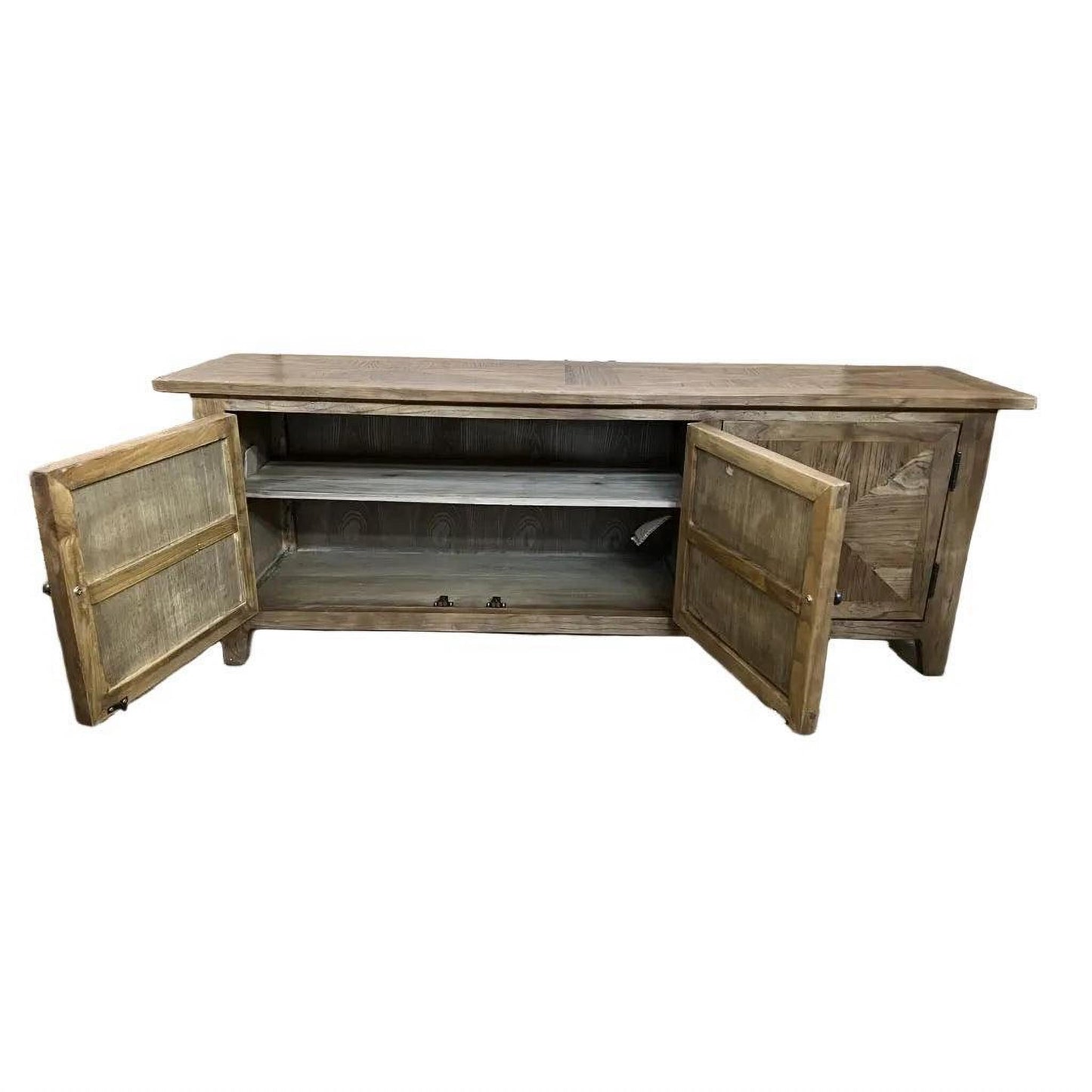 LENNON RUSTIC PROVINCIAL RECYCLED ELM TV UNIT PARQUETRY PATTERN 3 DOORS