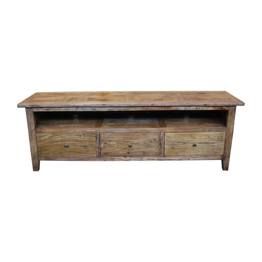 LENNON 3 DRAWERS RUSTIC PROVINCIAL RECYCLED ELM PARQUETRY TV/ENTERTAINMENT UNIT 180CM - MyChocolateWood