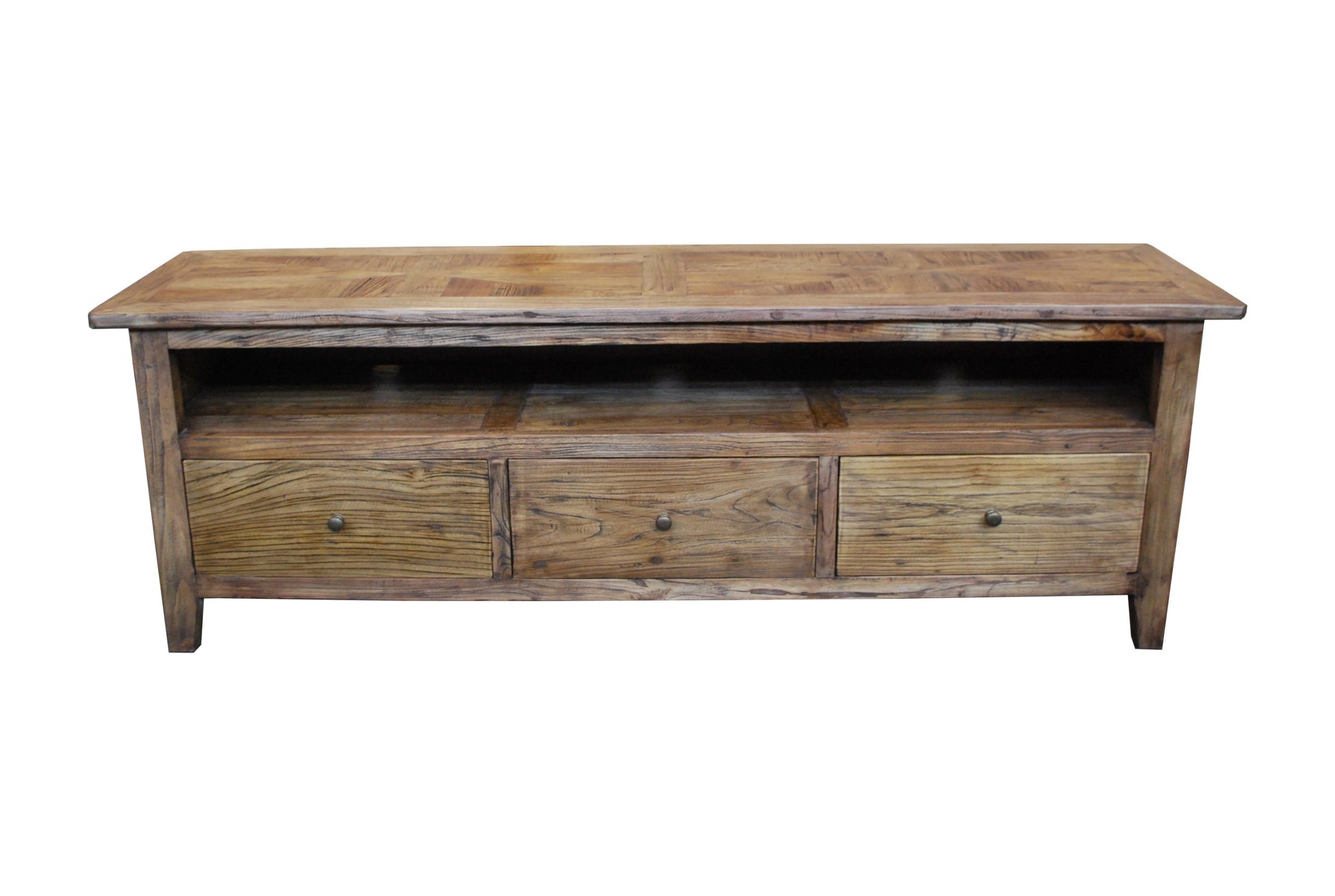 LENNON 3 DRAWERS RUSTIC PROVINCIAL RECYCLED ELM PARQUETRY TV/ENTERTAINMENT UNIT 180CM - MyChocolateWood