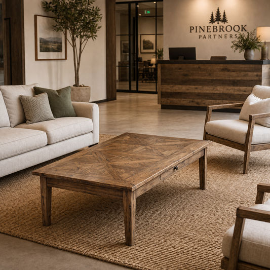 LENNON 1 DRAWER RUSTIC PROVINCIAL RECYCLED ELM PARQUETRY COFFEE TABLE - MyChocolateWood