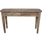 LENNON  RUSTIC PROVINCIAL RECYCLED ELM PARQUETRY HALL TABLE 2 DRAWERS NATURAL - MyChocolateWood
