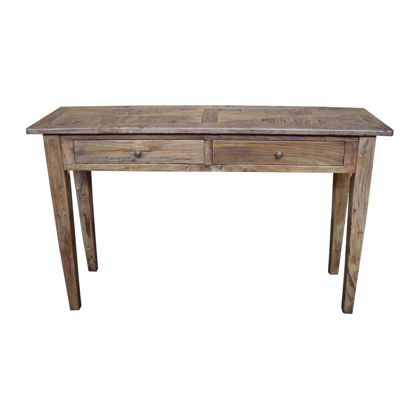 LENNON RUSTIC PROVINCIAL RECYCLED ELM PARQUETRY HALL TABLE 2 DRAWERS NATURAL