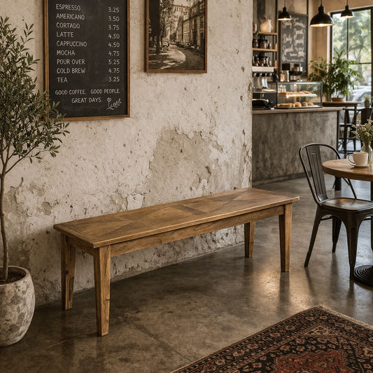 LENNON RUSTIC PROVINCIAL RECYCLED ELM BENCH PARQUETRY TOP - 3 SIZES - MyChocolateWood