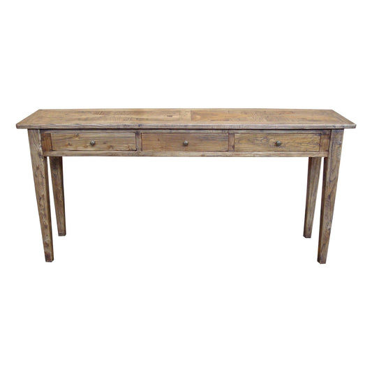 LENNON RUSTIC PROVINCIAL RECYCLED ELM PARQUETRY HALL TABLE/CONSOLE 3 DRAWERS NATURAL - MyChocolateWood