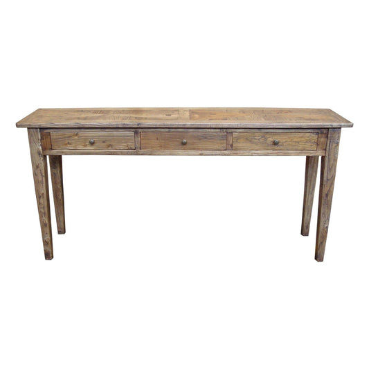 LENNON RUSTIC PROVINCIAL RECYCLED ELM PARQUETRY HALL TABLE/CONSOLE 3 DRAWERS NATURAL