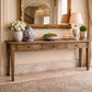 LENNON RUSTIC PROVINCIAL RECYCLED ELM PARQUETRY HALL TABLE/CONSOLE 3 DRAWERS NATURAL - MyChocolateWood