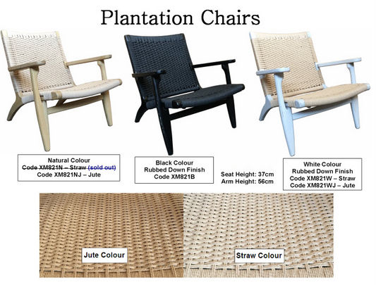 PLANTATION COLONIAL CHAIR/ARMCHAIR/LOUNGE CHAIR IN WHITE/JUTE WEAVE - MyChocolateWood