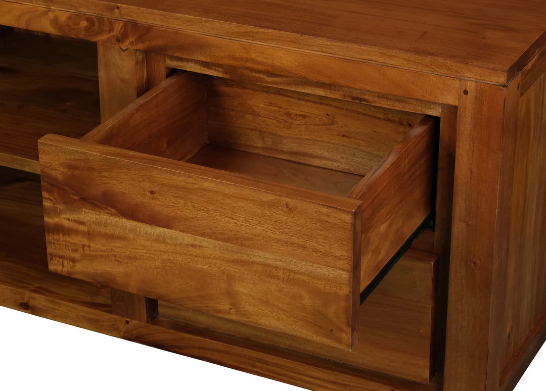 TANAKA SOLID MAHOGANY TV UNIT - 4 DRAWERS & 2 SHELVES IN LIGHT PECAN 200CM - MyChocolateWood