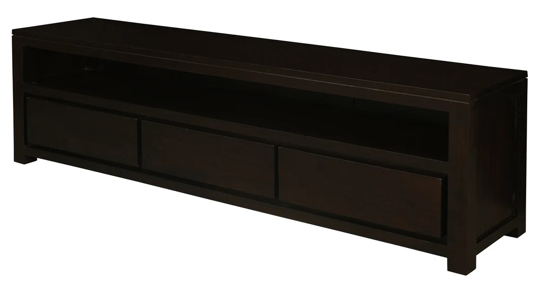 TANAKA SOLID MAHOGANY TV UNIT WITH 3 DRAWERS IN CHOCOLATE 190CM - MyChocolateWood