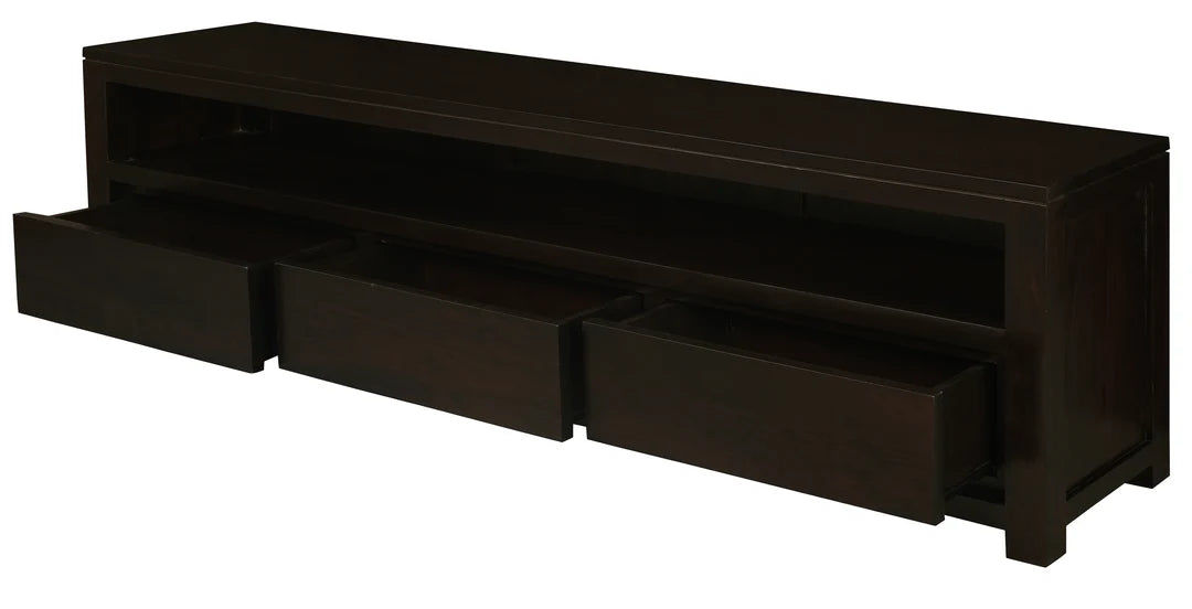 TANAKA SOLID MAHOGANY TV UNIT WITH 3 DRAWERS IN CHOCOLATE 190CM - MyChocolateWood