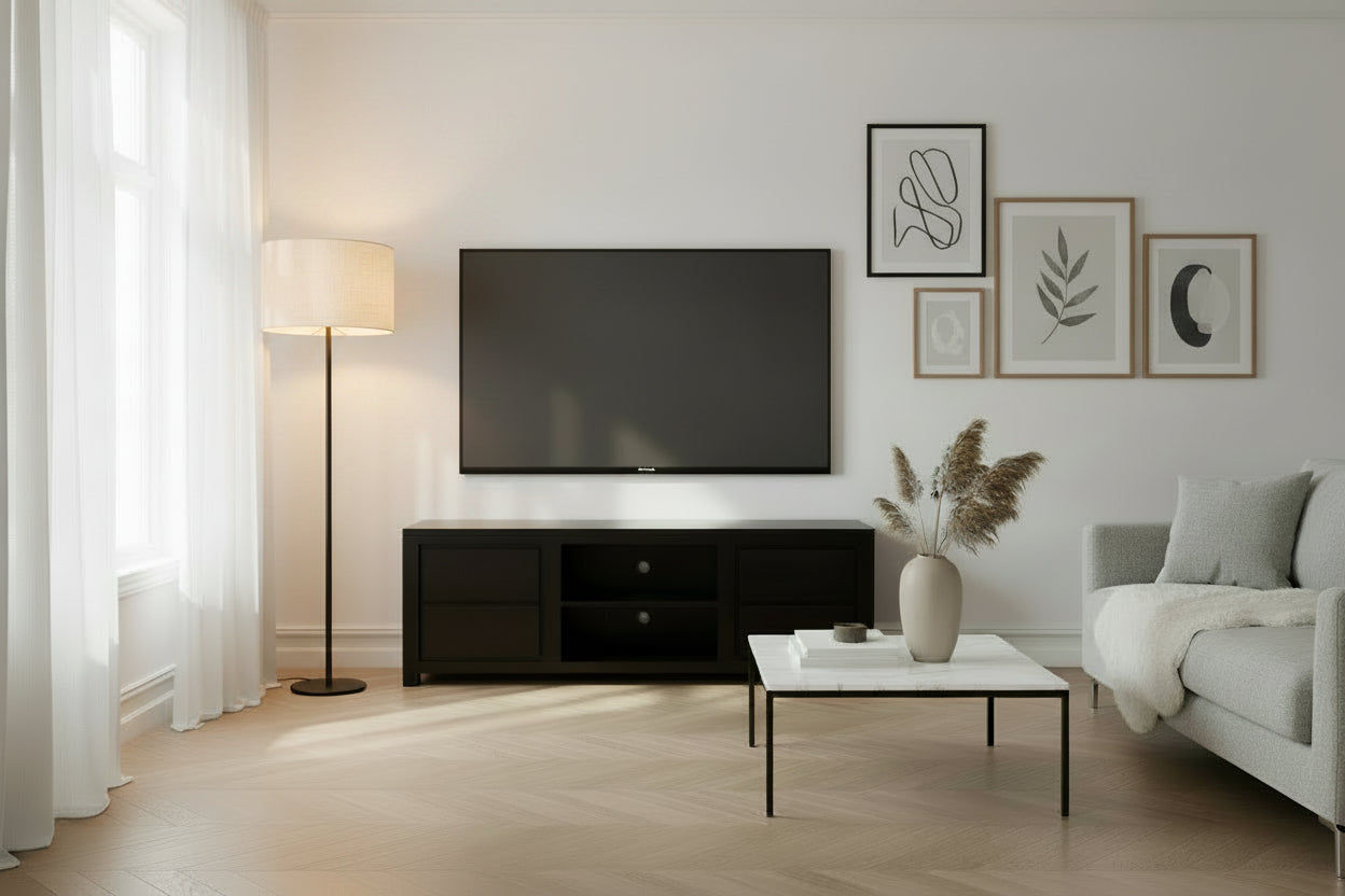 TANAKA SOLID MAHOGANY TV UNIT WITH 4 DRAWERS & 2 SHELVES IN CHOCOLATE 200CM - MyChocolateWood