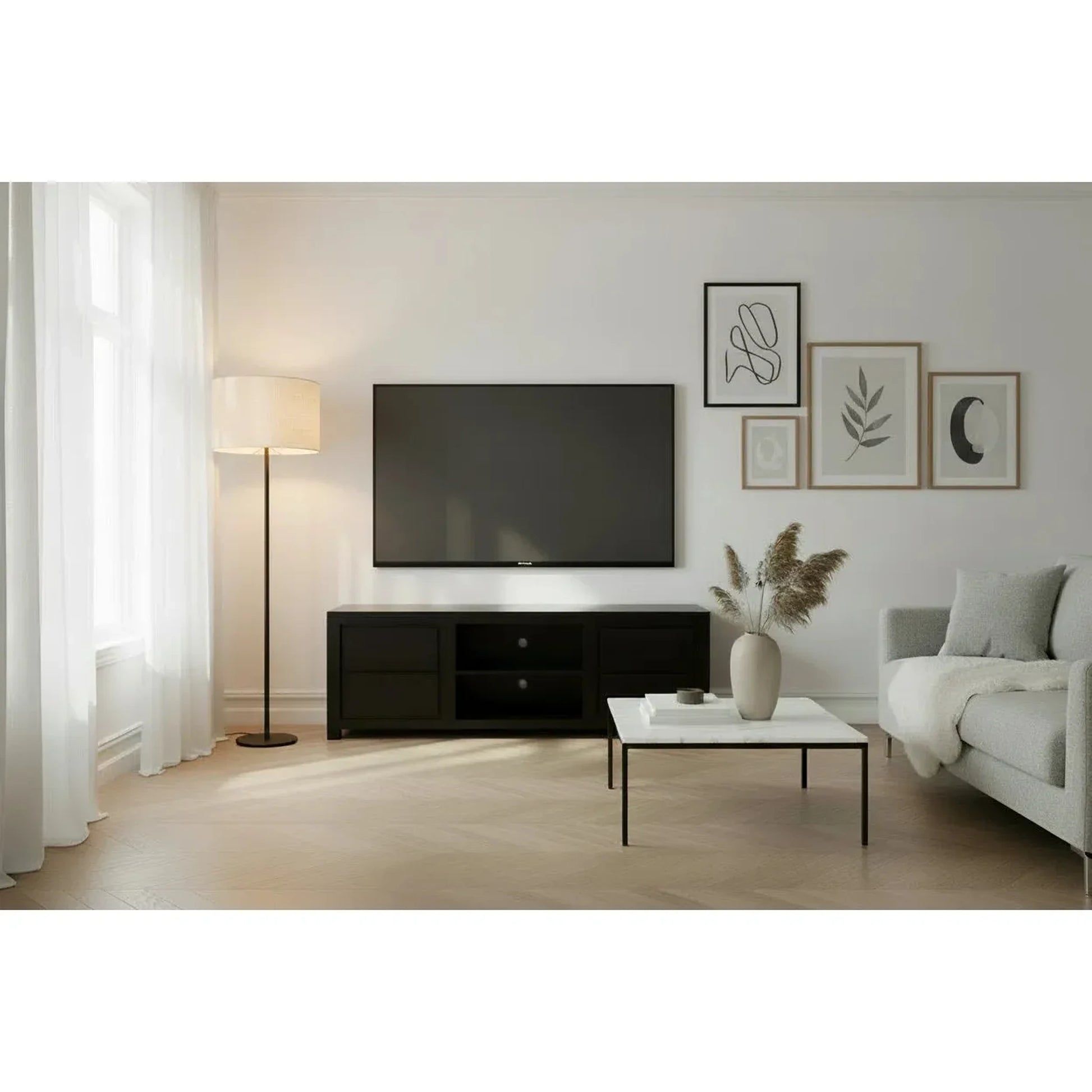 Tanaka Solid Mahogany TV / Entertainment Unit 200cm with 4 Drawers & 2 Shelves in Chocolate - Chocolate Wood