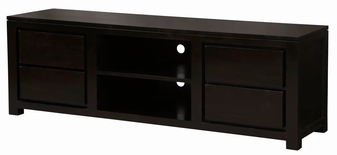 TANAKA SOLID MAHOGANY TV UNIT WITH 4 DRAWERS & 2 SHELVES IN CHOCOLATE 200CM - MyChocolateWood