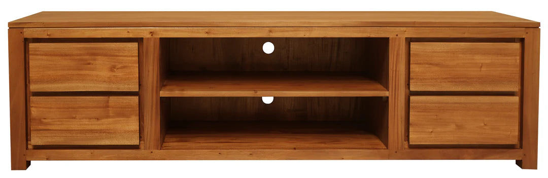 TANAKA SOLID MAHOGANY TV UNIT - 4 DRAWERS & 2 SHELVES IN LIGHT PECAN 200CM - MyChocolateWood
