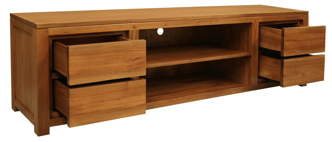 TANAKA SOLID MAHOGANY TV UNIT - 4 DRAWERS & 2 SHELVES IN LIGHT PECAN 200CM - MyChocolateWood
