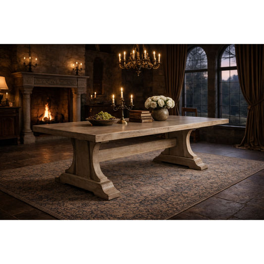 BASILICA RECYCLED OREGON TIMBER DINING TABLE LIGHT WHITEWASH BROWN 250CM - MyChocolateWood