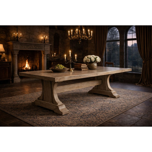 BASILICA RECYCLED OREGON TIMBER DINING TABLE LIGHT WHITEWASH BROWN 250CM