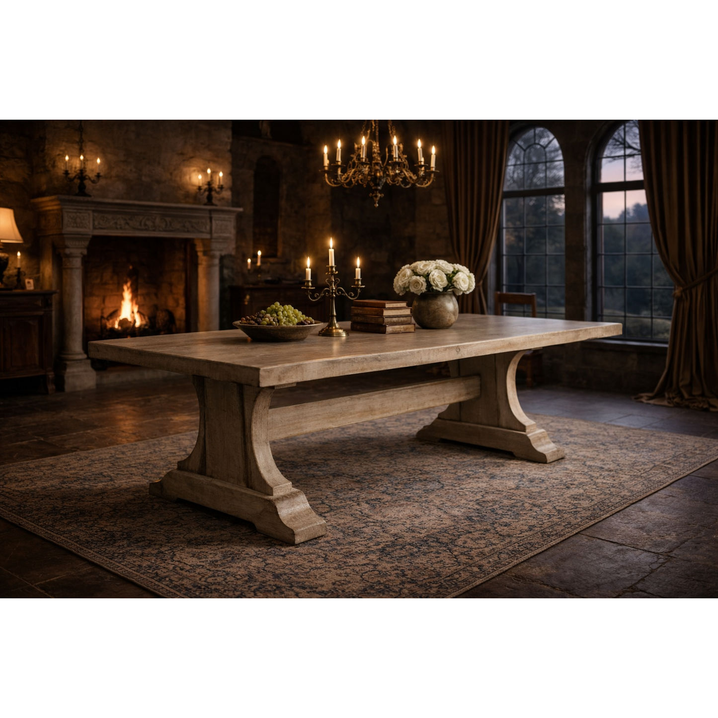 BASILICA RECYCLED OREGON TIMBER DINING TABLE LIGHT WHITEWASH BROWN 250CM - MyChocolateWood