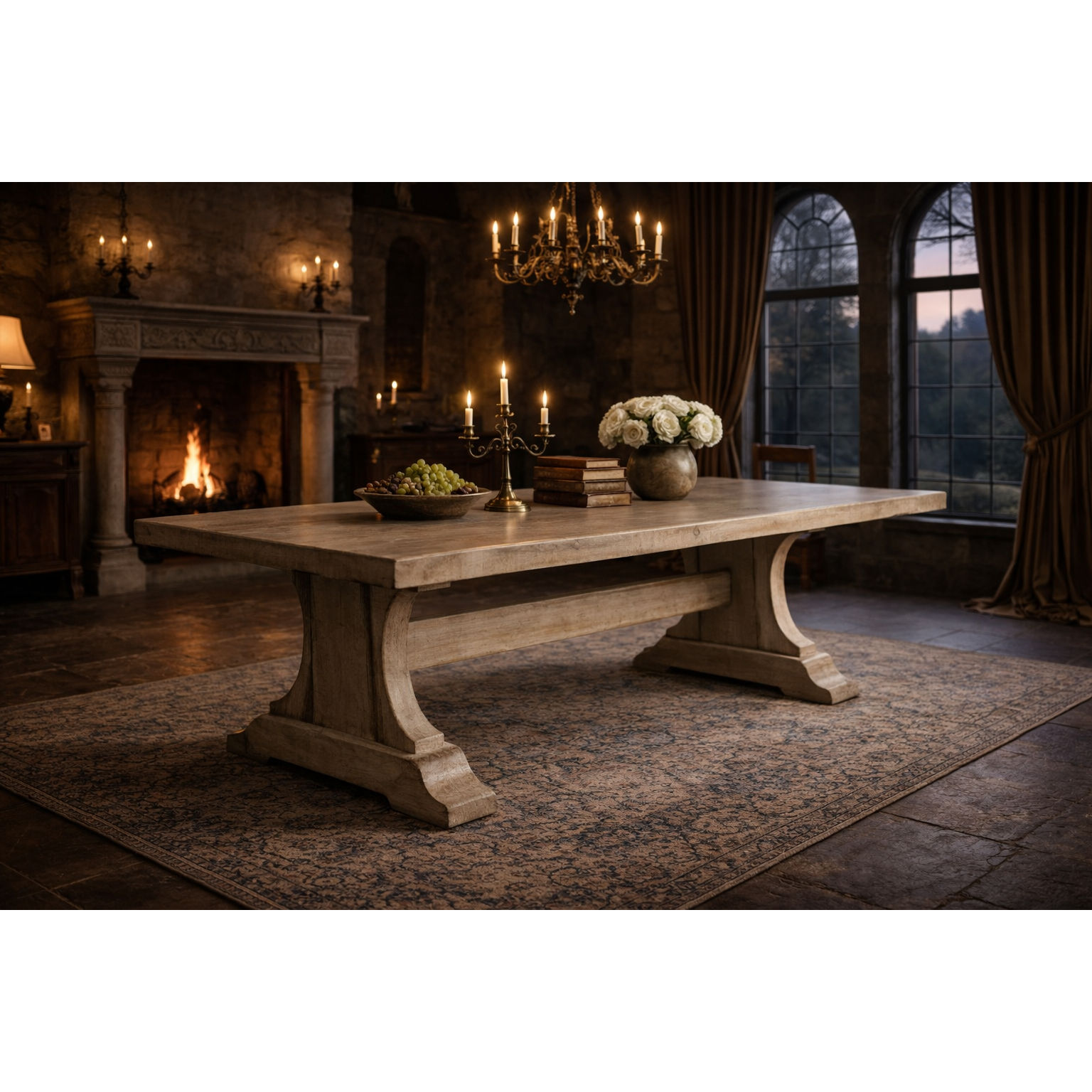 BASILICA RECYCLED OREGON TIMBER DINING TABLE LIGHT WHITEWASH BROWN 250CM - MyChocolateWood