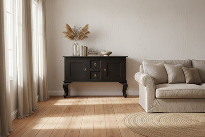 STEWART QUEEN ANN STYLE SOLID MAHOGANY SOFA TABLE 2 DOORS 2 DRAWERS CHOCOLATE 130CM - MyChocolateWood