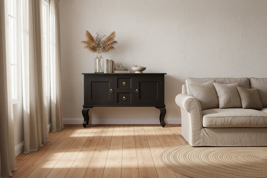 STEWART QUEEN ANN STYLE SOLID MAHOGANY SOFA TABLE 2 DOORS 2 DRAWERS CHOCOLATE 130CM - MyChocolateWood