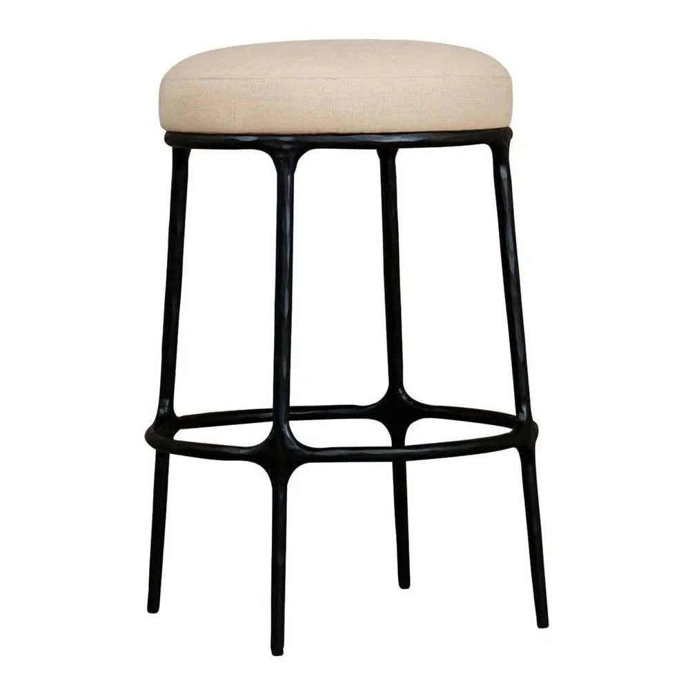 SOREN  BLACK KITCHEN STOOL - NATURAL LINEN TOP - MyChocolateWood