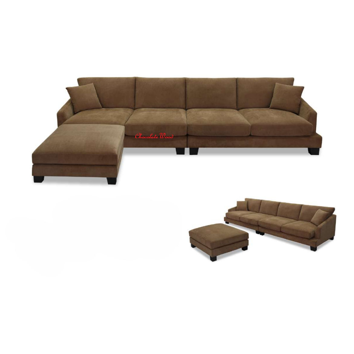 MAEVE FABRIC 4-SEATER SOFA WITH OTTOMAN RUST COLOUR - MyChocolateWood