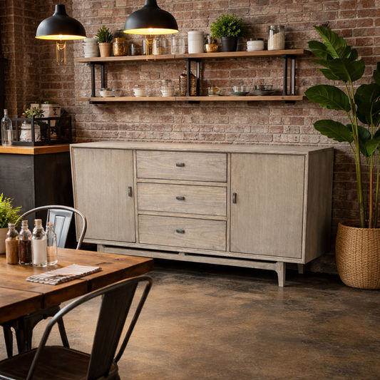 NEVANA  RECYCLED ELM TIMBER 2-DOOR 3-DRAWER SIDEBOARD/BUFFET  NATURAL 195CM - MyChocolateWood